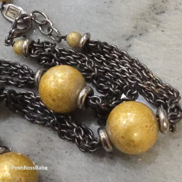 Vintage Sharra Pagano Italy Gold Bead & Multi-Strand Gunmetal Chain Necklace - Picture 6 of 7